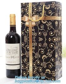 wine paper bag with handles,luxury glossy wine bottle gift paper bags,Gold Wine Gift Paper Bag with Ribbon Handles pack supplier