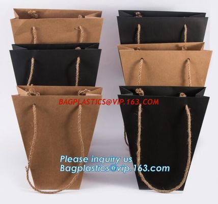 Flower carrier bag with different color customized pot plants kraft paper bag with handle,stamping logo fancy paper flow supplier