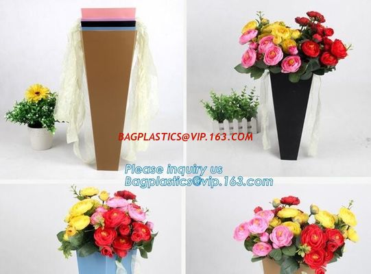 Flower carrier bag with different color customized pot plants kraft paper bag with handle,stamping logo fancy paper flow supplier