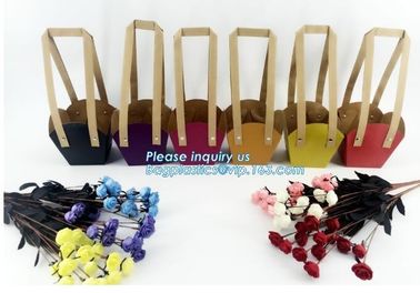 Flower Carrier Twisted Handle Rope Ribbon Tie Paper Carry Bag Shopping,Flower shop logo printing kraft paper flower pack supplier