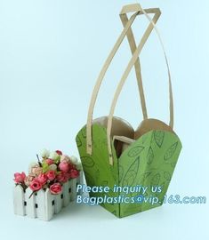 Flower Carrier Twisted Handle Rope Ribbon Tie Paper Carry Bag Shopping,Flower shop logo printing kraft paper flower pack supplier