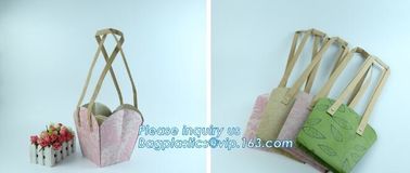 Flower Carrier Twisted Handle Rope Ribbon Tie Paper Carry Bag Shopping,Flower shop logo printing kraft paper flower pack supplier