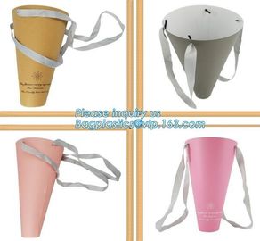 Flower Carrier Twisted Handle Rope Ribbon Tie Paper Carry Bag Shopping,Flower shop logo printing kraft paper flower pack supplier