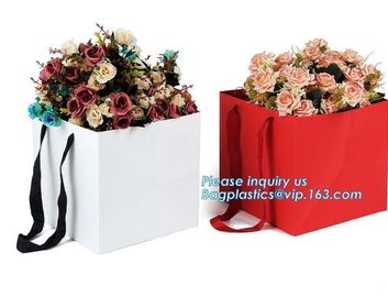 flower carrier bag for gift, paper bag for carry flower,Waterproof white Kraft paper flower bag for packing with ribbon supplier