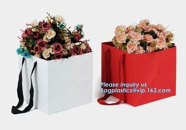 flower carrier bag for gift, paper bag for carry flower,Waterproof white Kraft paper flower bag for packing with ribbon supplier