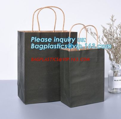 High Brightly Brown Kraft Paper Bag With Handle Custom Print Logo,Kraft Paper Shopping Bag with Logo bagplastics, bageas supplier