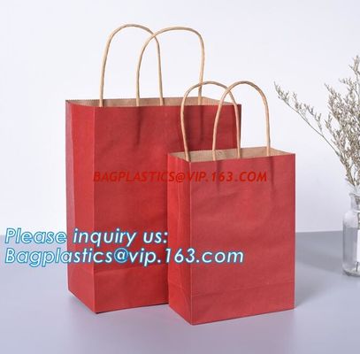 High Brightly Brown Kraft Paper Bag With Handle Custom Print Logo,Kraft Paper Shopping Bag with Logo bagplastics, bageas supplier