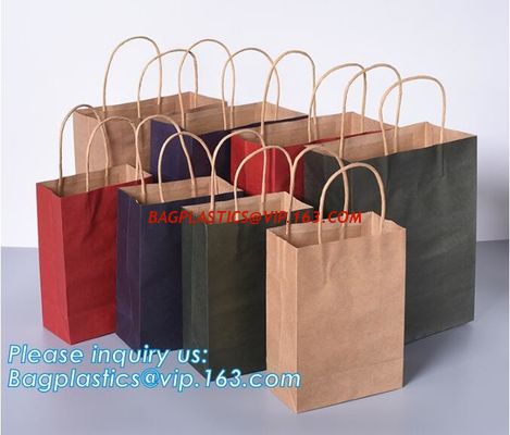 High Brightly Brown Kraft Paper Bag With Handle Custom Print Logo,Kraft Paper Shopping Bag with Logo bagplastics, bageas supplier