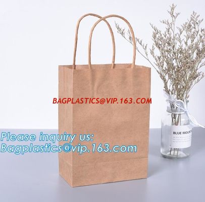 High Brightly Brown Kraft Paper Bag With Handle Custom Print Logo,Kraft Paper Shopping Bag with Logo bagplastics, bageas supplier