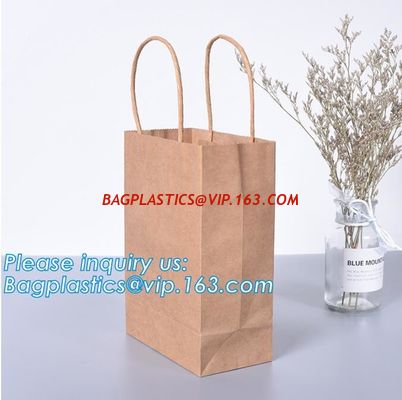 High Brightly Brown Kraft Paper Bag With Handle Custom Print Logo,Kraft Paper Shopping Bag with Logo bagplastics, bageas supplier
