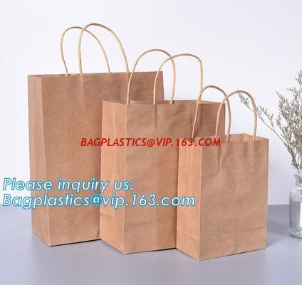 High Brightly Brown Kraft Paper Bag With Handle Custom Print Logo,Kraft Paper Shopping Bag with Logo bagplastics, bageas supplier