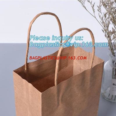 High Brightly Brown Kraft Paper Bag With Handle Custom Print Logo,Kraft Paper Shopping Bag with Logo bagplastics, bageas supplier