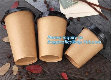 Custom logo printed disposable double wall hot bamboo coffee paper cup with lid,Biodegradable take away double wall coff supplier