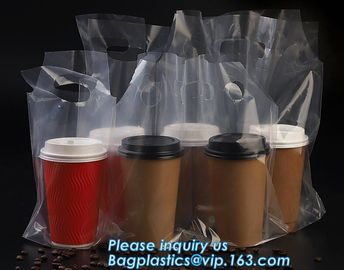 Disposable cup carrier bag, carry bag, cup handle bag, handy bag, die cut bag, handle carry bag, grocery bag, bakery pac supplier