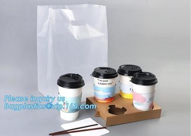 Disposable cup carrier bag, carry bag, cup handle bag, handy bag, die cut bag, handle carry bag, grocery bag, bakery pac supplier