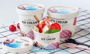 OEM Print logo food grade cheap disposable icecream cup with lids,flexo printing take away ice cream paper cup with dome supplier