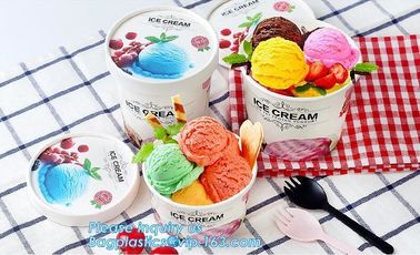 OEM Print logo food grade cheap disposable icecream cup with lids,flexo printing take away ice cream paper cup with dome supplier