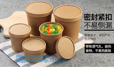 Eco Friendly Disposable takeaway food container Kraft Paper noodle bowls Hot Soup Cup With Paper Flat Lid bagease packag supplier