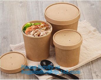 Eco Friendly Disposable takeaway food container Kraft Paper noodle bowls Hot Soup Cup With Paper Flat Lid bagease packag supplier