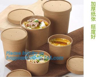 Disposable kraft paper soup cup_Double wall disposable hot coffee kraft paper soup cup_Easy Take away cups lid spoon supplier