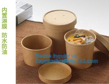 Disposable kraft paper soup cup_Double wall disposable hot coffee kraft paper soup cup_Easy Take away cups lid spoon supplier