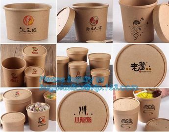 Eco Friendly Disposable takeaway food container Kraft Paper noodle bowls Hot Soup Cup With Paper Flat Lid bagease packag supplier