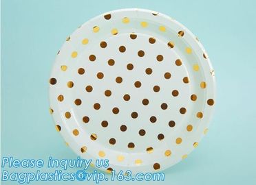 New Design birthday Party Gold Foil Golden Dot Hot Stamped Disposable Paper Plate,12 inch large disposable round bagasse supplier