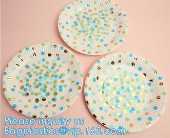 New Design birthday Party Gold Foil Golden Dot Hot Stamped Disposable Paper Plate,12 inch large disposable round bagasse supplier