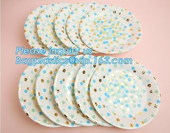 New Design birthday Party Gold Foil Golden Dot Hot Stamped Disposable Paper Plate,12 inch large disposable round bagasse supplier