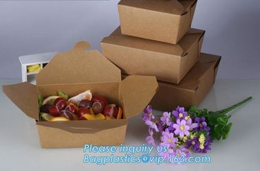 Brown Kraft Paper Takeout Lunch Containers Box,Eco friendly food grade disposable kraft paper lunch box bagease package supplier