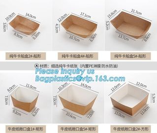 Boat box, fast food boat tray,disposable take out brown kraft paper food lunch box with handle,custom printed disposable supplier