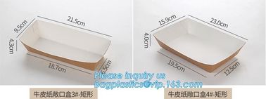 Boat box, fast food boat tray,disposable take out brown kraft paper food lunch box with handle,custom printed disposable supplier