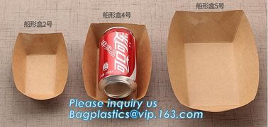 Boat box, fast food boat tray,disposable take out brown kraft paper food lunch box with handle,custom printed disposable supplier