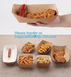 Boat box, fast food boat tray,disposable take out brown kraft paper food lunch box with handle,custom printed disposable supplier