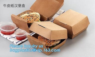 Eco Friendly Kraft Paper Takeaway Box Custom Food Packaging with Handle,Food Grade Paper Packing Burger Box, bagease pac supplier