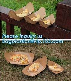 Disposable brown kraft paper boat paper food tray,Latest design food grade cardboard food fold paper boat trays bagease supplier