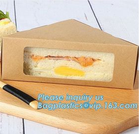 Kraft Triple Sandwich Wedge Box with Window Recyclable Paper Lunch Container Boxes,Promotional Triangle Sandwich Paper B supplier