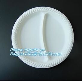 Round 11 inch 4 compartment disposable corn starch plates,3 compartments disposable corn starch plates, corn starch pack supplier