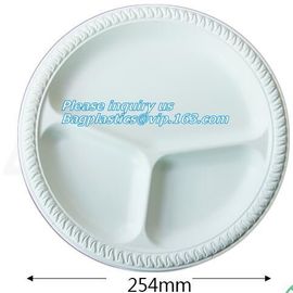 Round 11 inch 4 compartment disposable corn starch plates,3 compartments disposable corn starch plates, corn starch pack supplier