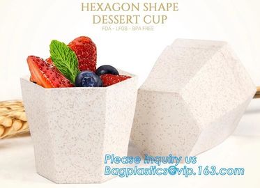 Wheat straw Compostable HEXAGON shape dessert cup,square wheat plastic dessert cup,Pla Plastic Disposable Corn Starch Cu supplier