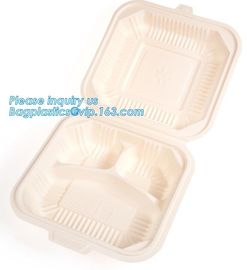 9 inch 3 compartment black food container corn starch clamshell,Corn Starch Food Container, Disposable Lunch Box package supplier