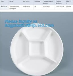 Eco Friendly sugarcane bagasse plates display tray,disposable 5 compartments sugarcane pulp plates with lid, bagplastics supplier