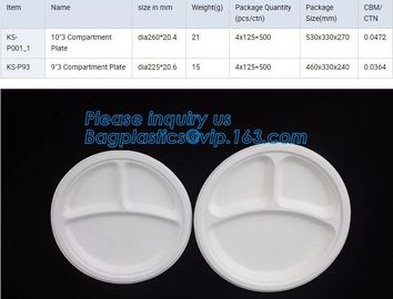 Eco Friendly sugarcane bagasse plates display tray,disposable 5 compartments sugarcane pulp plates with lid, bagplastics supplier