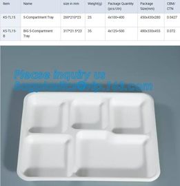 Eco Friendly sugarcane bagasse plates display tray,disposable 5 compartments sugarcane pulp plates with lid, bagplastics supplier