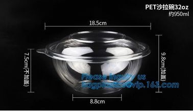 1250ml Clear Round Disposable Large PET Plastic Fruit Salad Bowl with Lid Packaging Cup,Disposable PET Plastic Salad Bow supplier