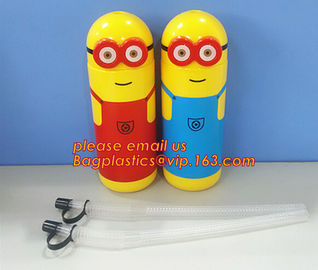 package of BPA free plastic minions water bottle with straw,tritan fruit infuser water bottle sports drink bottle cup supplier