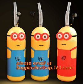 package of BPA free plastic minions water bottle with straw,tritan fruit infuser water bottle sports drink bottle cup supplier