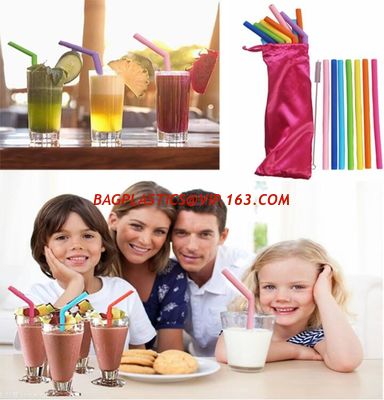 Anti-Cutting Mouth Flexible Silicone Straw Metal Straw With Silicon Tip Sleeve Cleaning Brushes Set Reusable Silicone Dr supplier