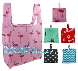 190T polyester animal folding reusable shopping bag with small pouch,Eco friendly folding polyester foldable reusable sh supplier