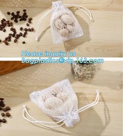 china factory promotional white cotton nylon mesh drawstring raschel bag for dry fruit storage, nylon mesh bags, bagease supplier